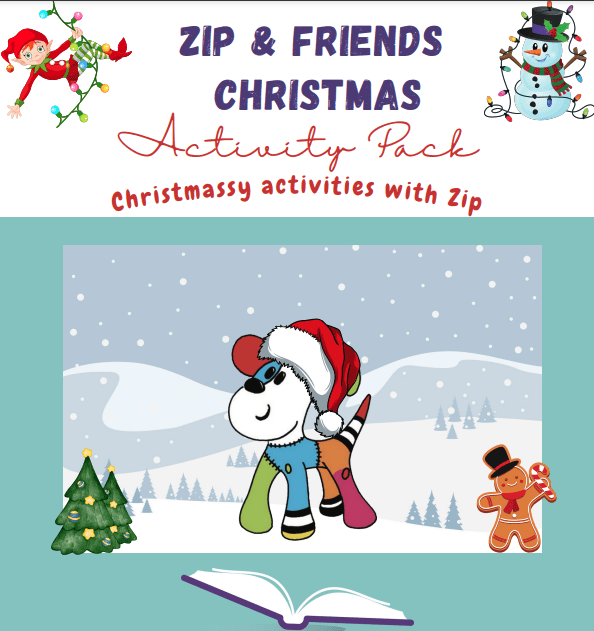 Christmas activity pack featuring Zip the character.